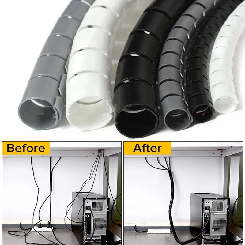 2M Flexible Cable Wire Protector Organizer Tube 8mm 10mm 28mm Spiral Wrap Cables Winding Storage Pipe Desk Tidy Cord Management