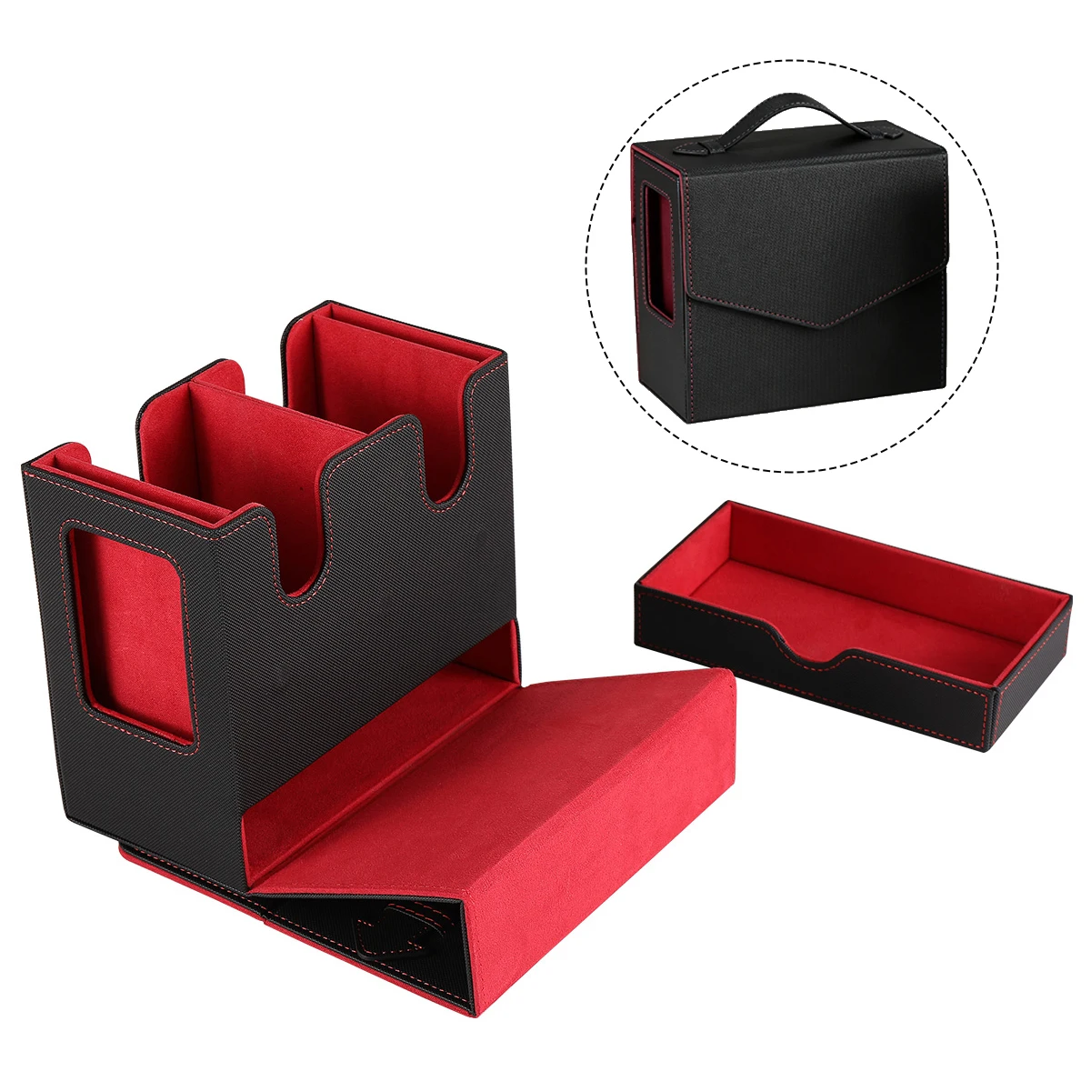 DIY storage box with small box, side window, and handle for easy carrying when going out. Made of PU leather material