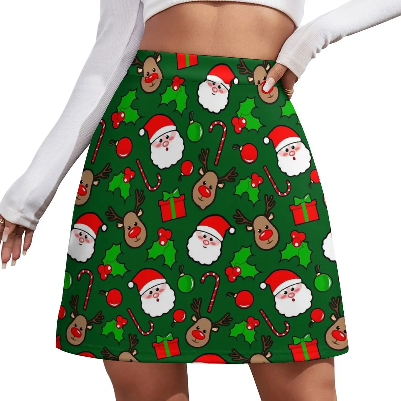 

Рождественская юбка RUDOLPH и Дед Мороз, уличная мода, повседневные юбки, женская модная мини-юбка, одежда на заказ, идея для подарка