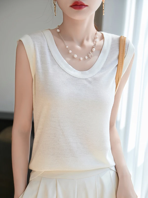 2025 Estate New Sle Donna U-Ne Strap Vest Colore Versatile rotondo Ne Svel Interno Wear T-shirt Top dimagrante
