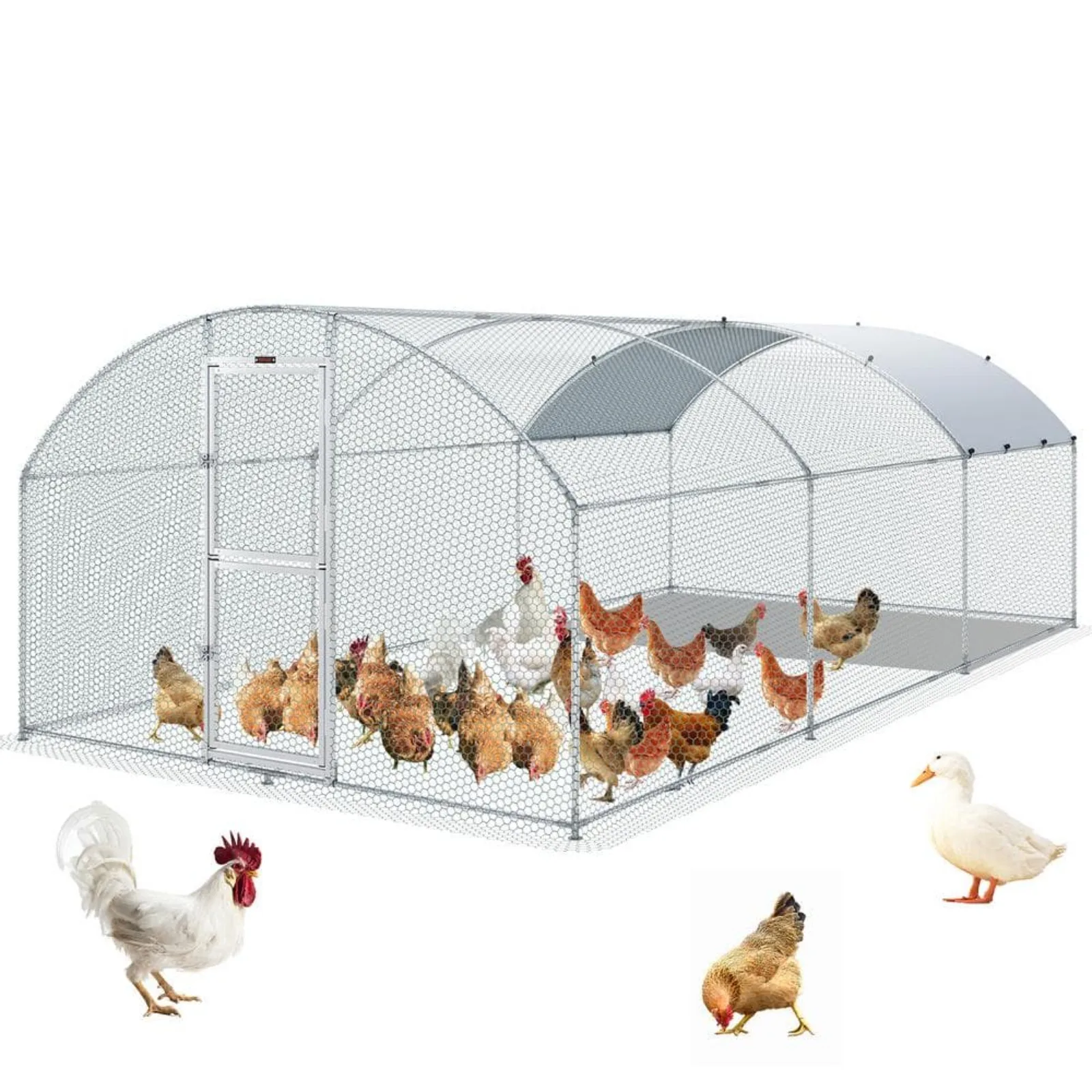 Large Metal Chicken Coop 19.7 ft. x 9.8 ft. x 6.6 ft. Walkin Poultry Cage for Yard with Waterproof Cover Roof