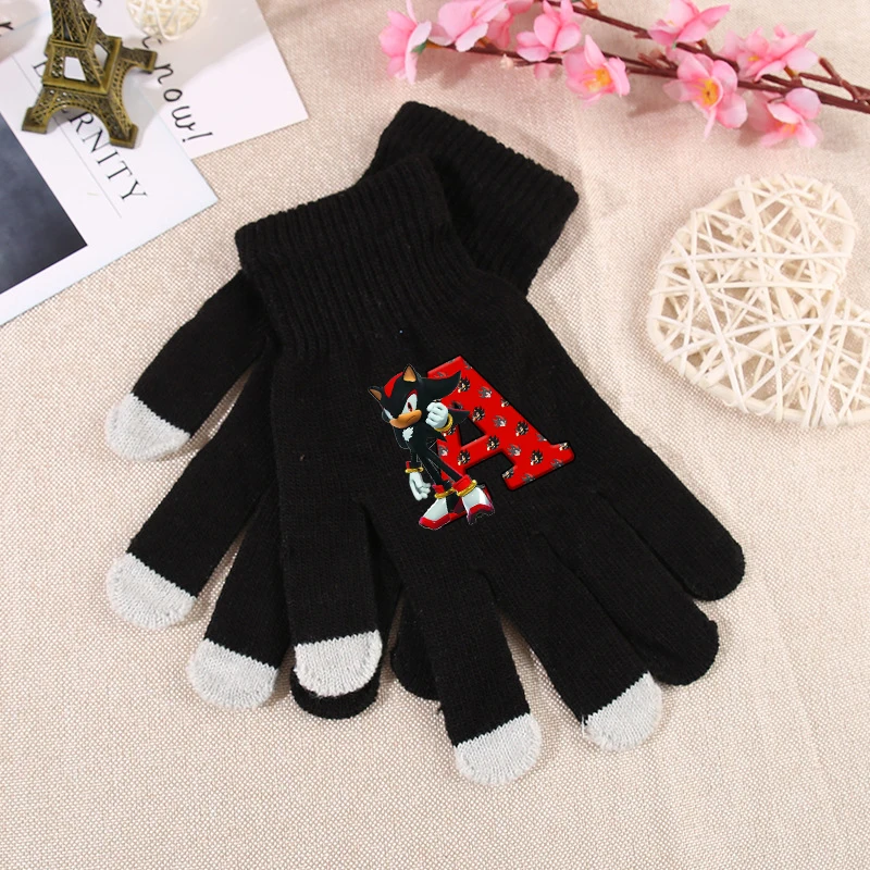 Sonics Gloves Boys Girls Anime The Hedgehog Letter A-Z Screen Gloved Kids Winter Warm Fashion Accessories Children Birthday Gift