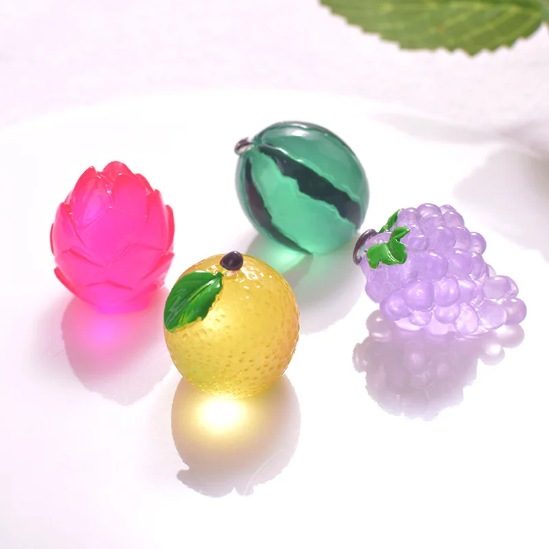 3/4/10PCS Luminous Mini Fruits Moss Microlandscape Miniature Glowing Watermelon Strawberry Figurines Fairy Garden Home Decor