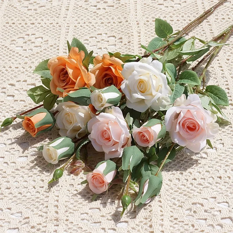 

Artificial Flowers Bouquet Silk Rose with Leaves Wedding Decoration Fake Flower Valentine's day Wedding Flores