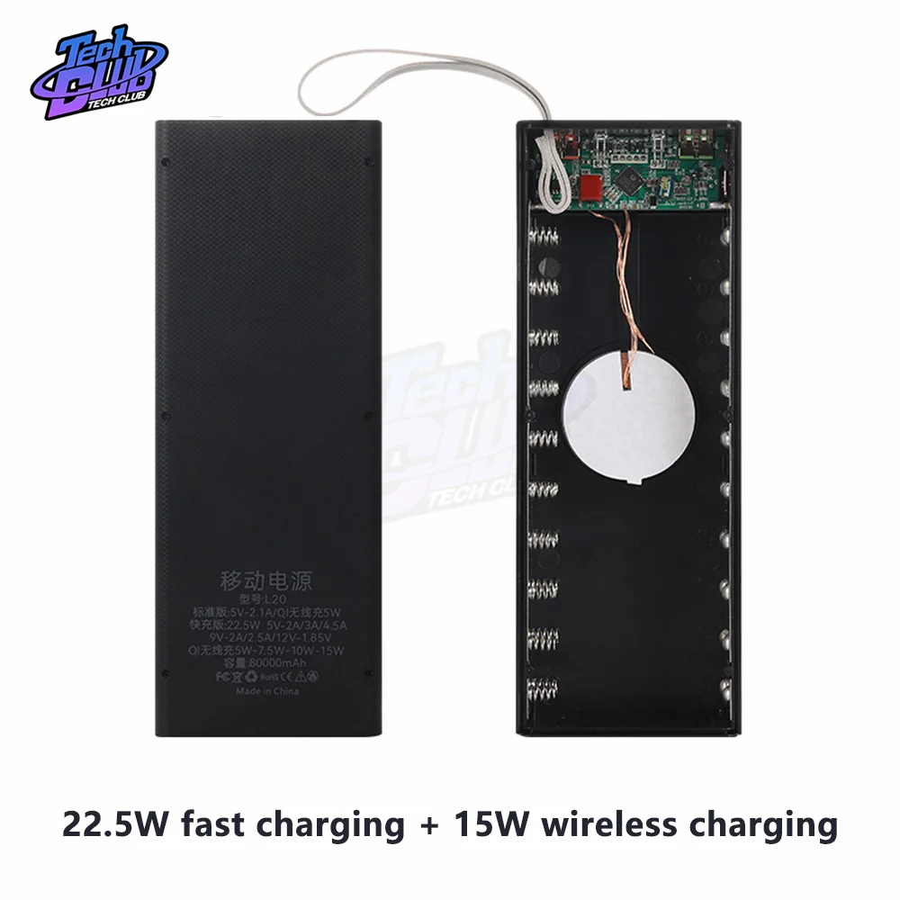Imagem -05 - Destacável do Banco de Potência para Telefones de Carregamento sem Solda 20x18650 Baterias 22.5w Caixas de Armazenamento da Bateria Diy Case