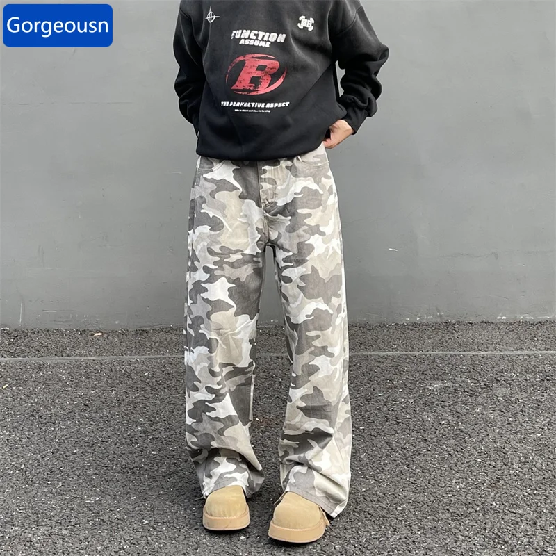 2026 New Y2K Streetwear Camouflage Baggy Jeans Men's Casual Cleanfit Straight F…