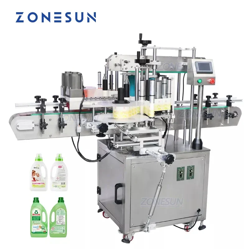 ZONESUN ZS-TB300V Custom Automatic Labeling Machine Double Side Flat Surface Square Bottle Detergent Bottle Label Applicator