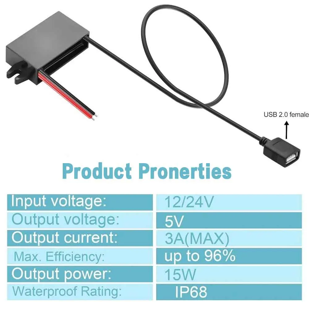 DC/DC 12V24V To 5V 3A 15W Step-Down Power Converter USB Female Interface Buck Module Power Adapter Regulator Car Power Converter