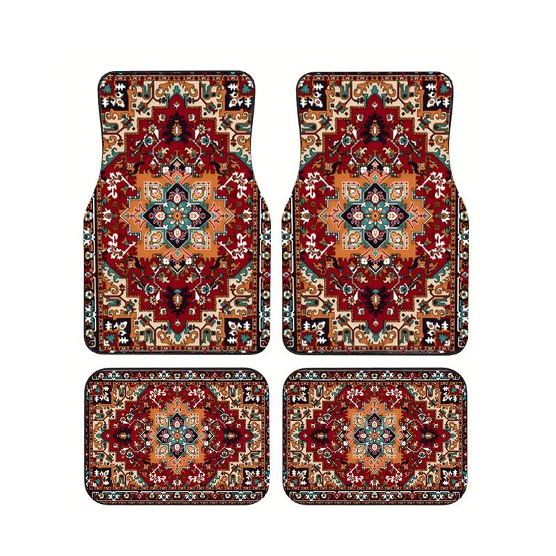 

Red Brown Tribal Geometric Car Floor Mats 4pcs, Boho Ethnic Style Universal Auto Foot Mats, Non-slip & Anti-dirt Vibrant Carpet