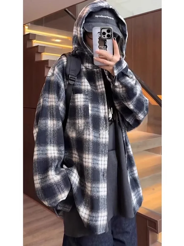 

Cleanfit Plaid Flannel Hooded irt Men's American Sle Spring New Lazy Trendy Brand irt Jaet Top Breathable Long Sve