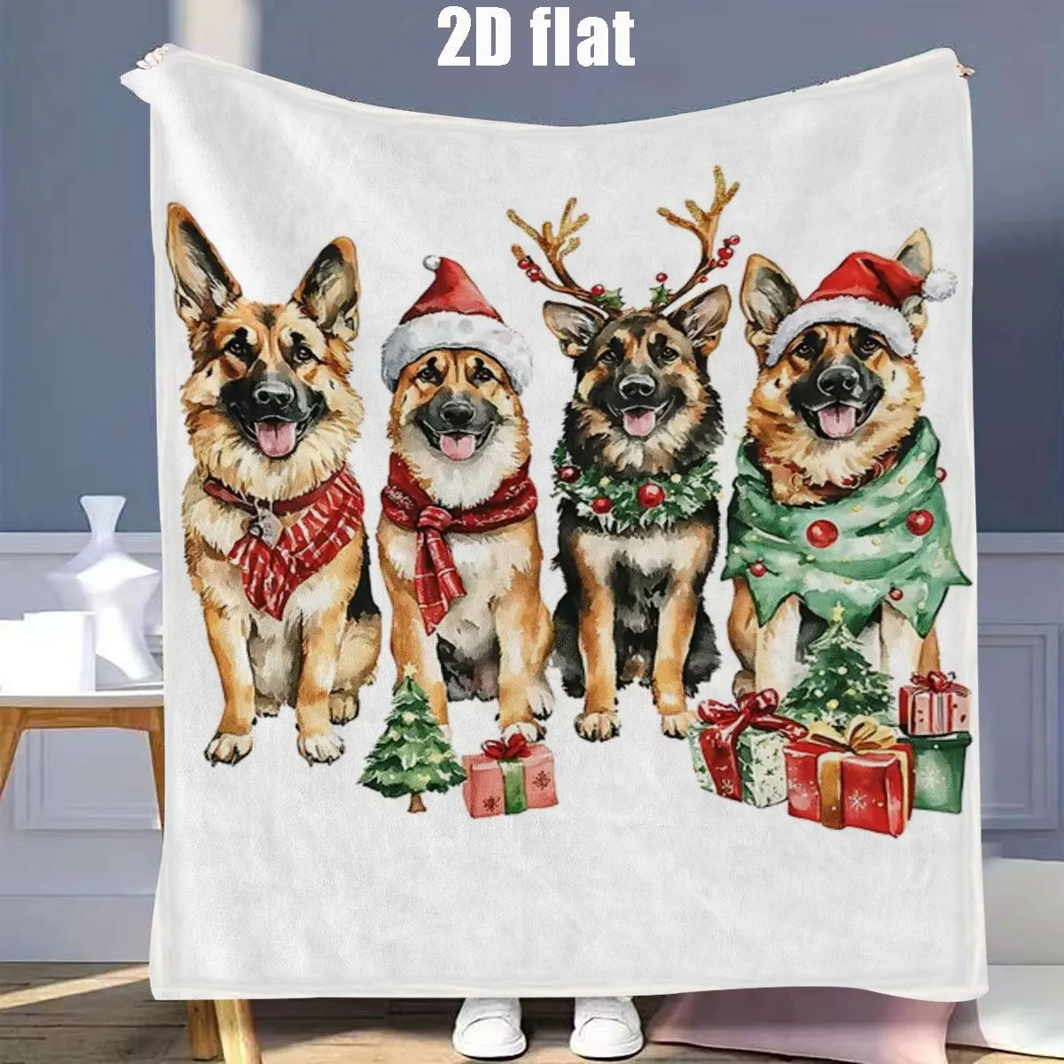 Festive Christmas German Shepherd Dogs With Presents Graphic Throw Blanket Soft Flannel for Travel Camping Nice Picnic Home