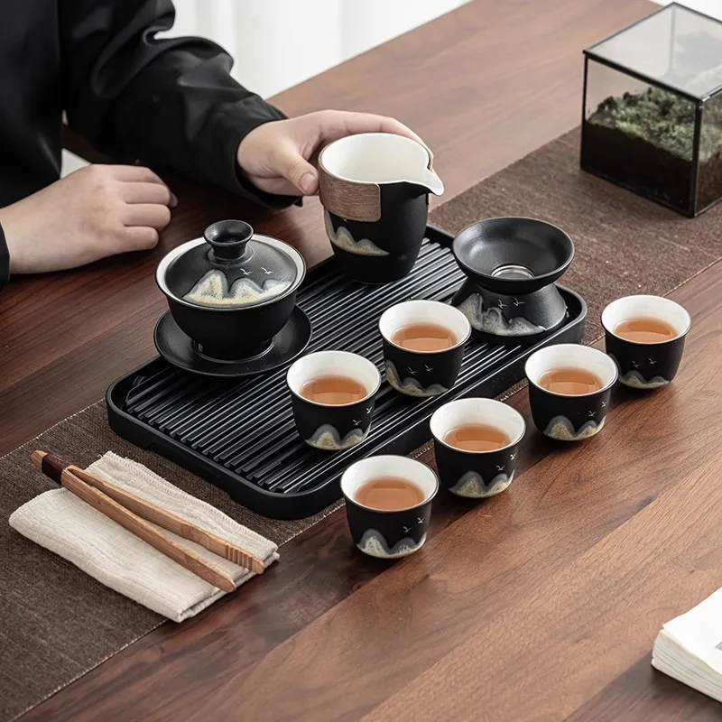 Tea Set High-end Yuanshan Ceramic Kung Fu Tea Set Portable Travel Tea Tray Business Companion Gift Luxury Tea Sets Complete Set