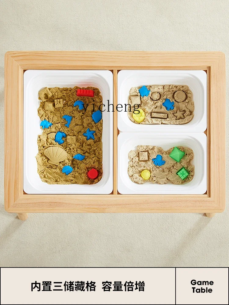 Tqh massief houten multifunctionele bouwsteentafel voor kinderen, schilderbureau, baby speelt water, zand, zintuiglijk spel, pindatafel