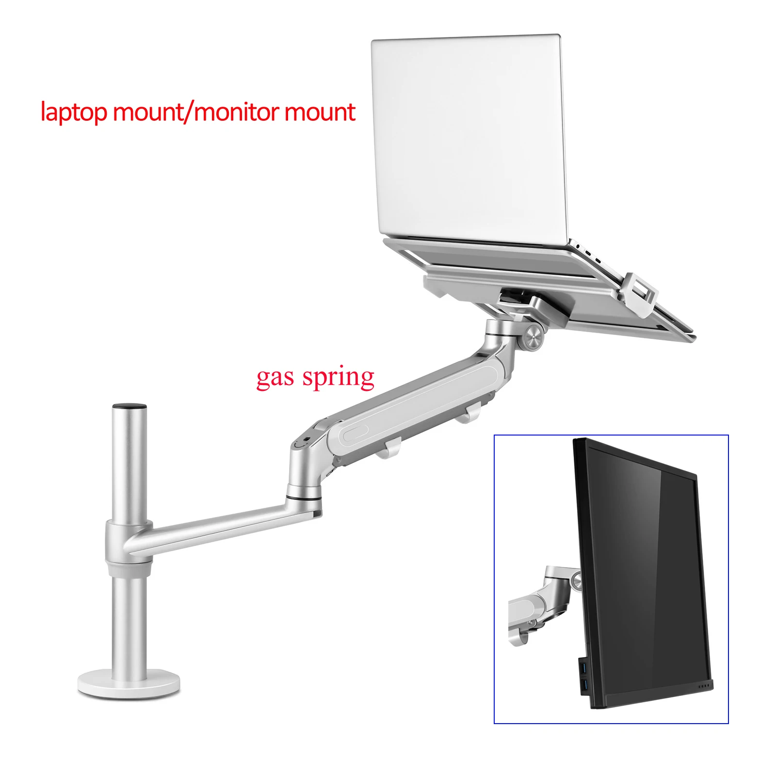 

OL-1S PRO aluminum multifunction 10"-17" laptop desk stand holder full motion clamp grommet notebook tray 10"-32" monitor mount