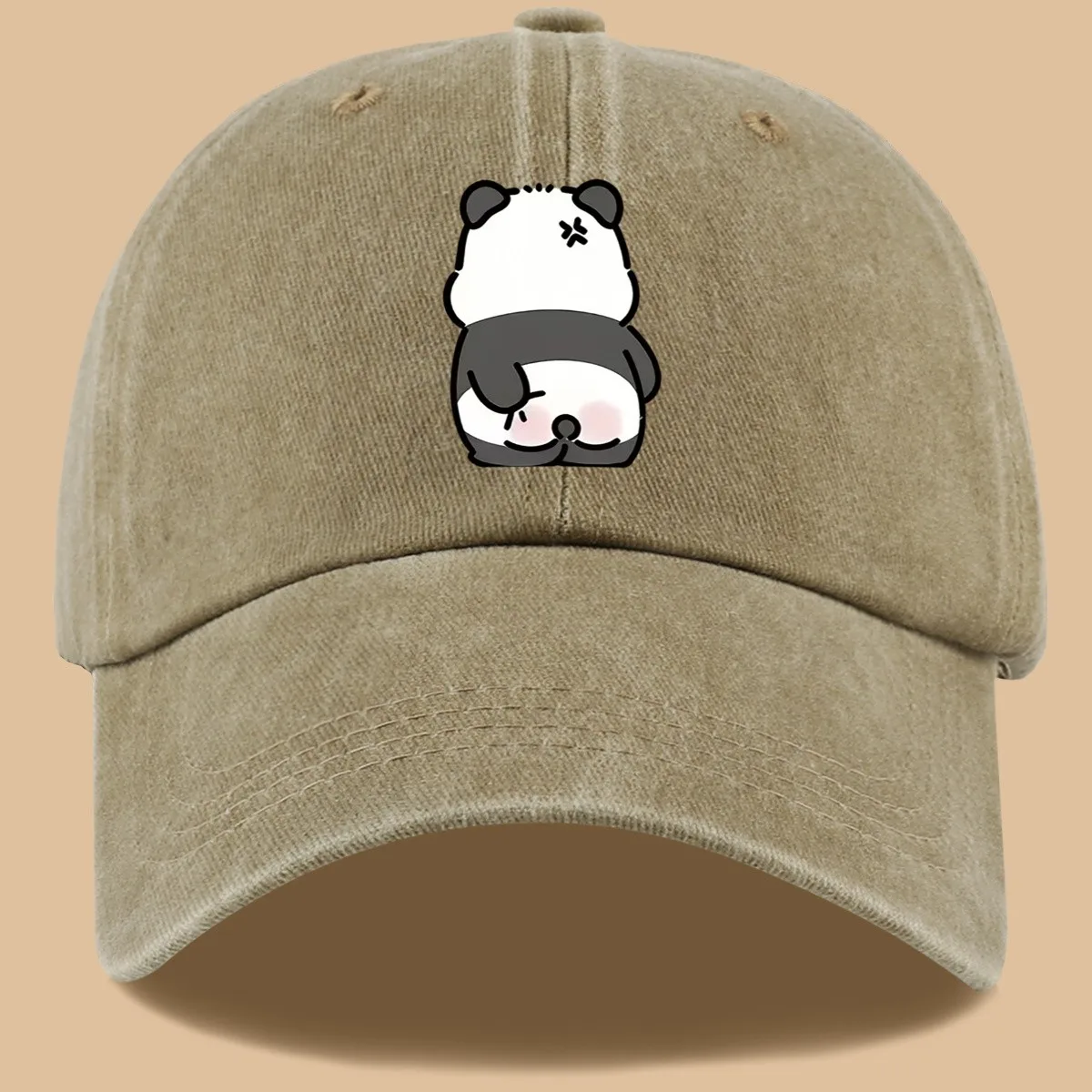 Cute Panda Print Baseball Cap Washed Cotton Adjustable Unisex Casual Hat for Outdoor Beach Parties