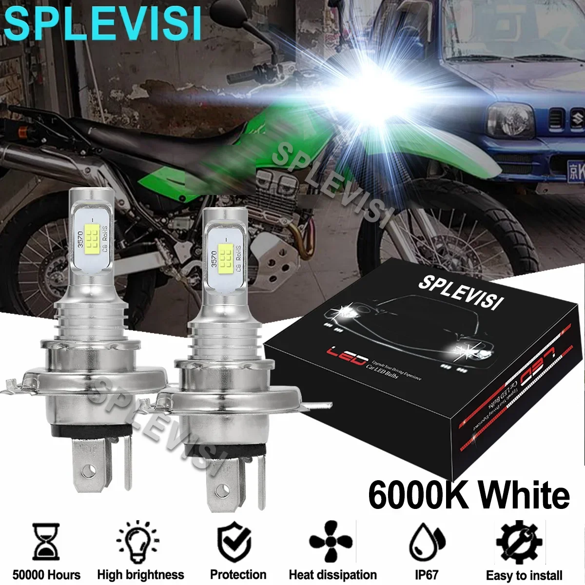 

2x White LED Motorcycle Headlight accessories For Kawasaki Super Sherpa 250 2000 2001-2003 2009 2010 Versys-X 300 2017 2018