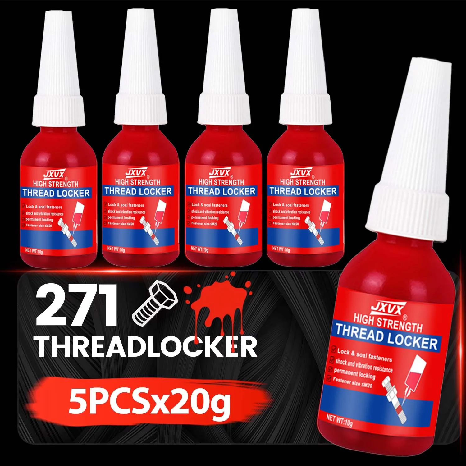 5PCS 10ml 271 High Strength Screw Locking Adhesive Anaerobic Glue for Bolt Anti-loosening Sealant Suitable for nuts, bolts,metal