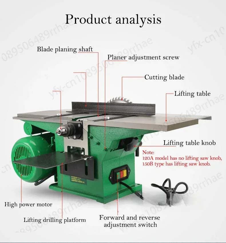 3 In 1 Multi-function Woodworking Table Planing Small  Saw  Drill Body Cutting Machine Planer Electric