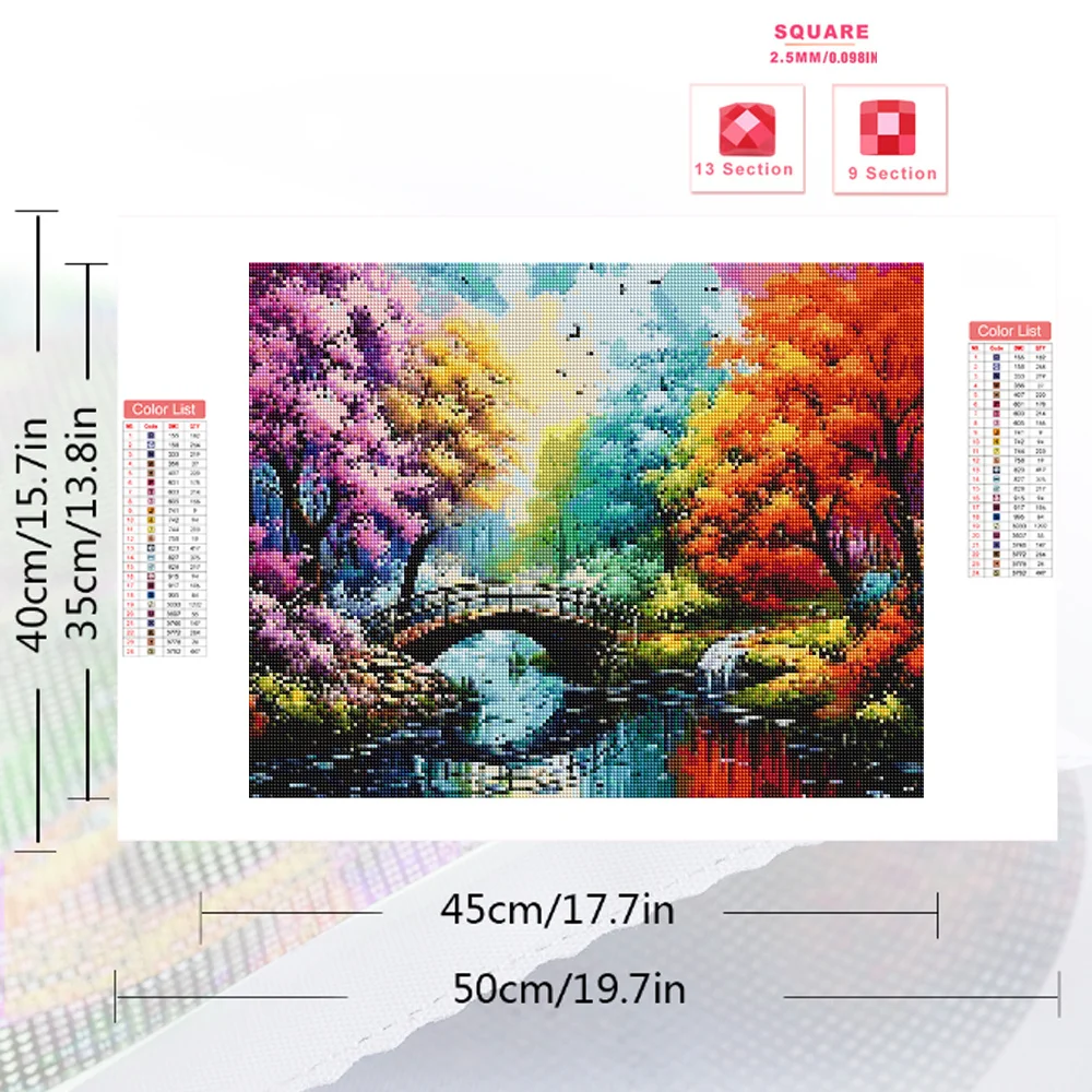 MomoArt Diamond Embroidery Tree Cross Stitch Kit Painting Bridge Landscape DIY Mosaic River Full Square Round Handmade Hobby