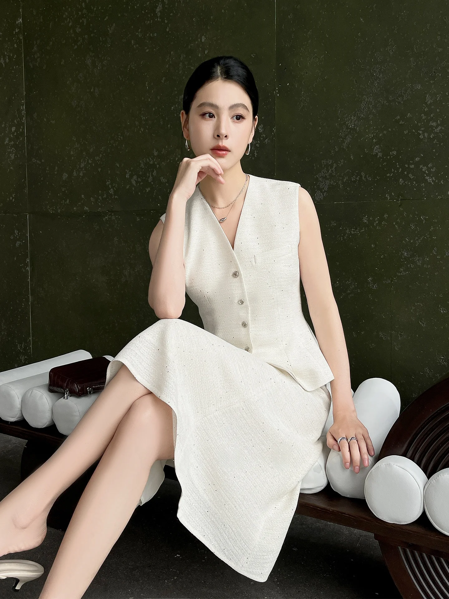 

Женский модный летний комплект YIMU: роскошный укороченный жилет с V-образным вырезом на пуговицах, дышащий, легкий, для повседневной носки и работы