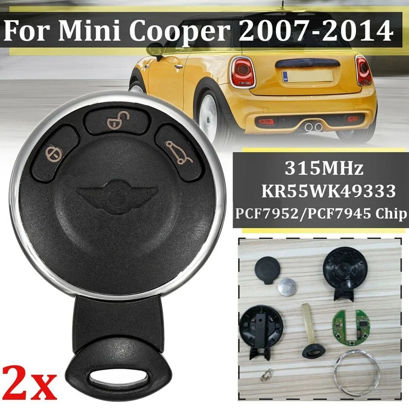 

3 Buttons With PCF7952 Chip 315Mhz Remote Key Fob Shell For Mini Cooper 2007-2014 KR55WK49333(2Pcs)