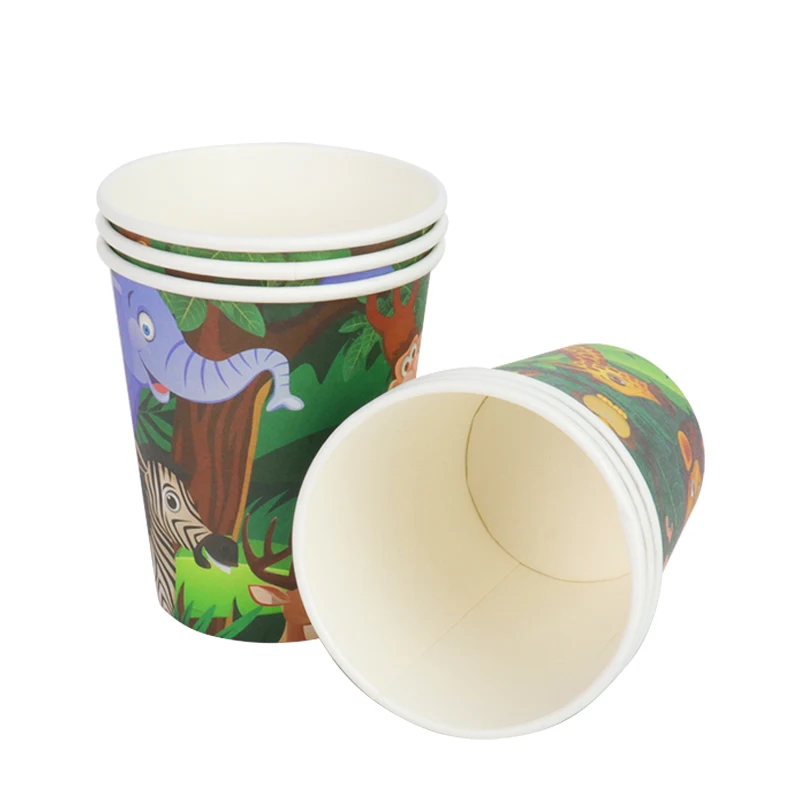 12pcs Jungle Animal Plate and Cup Set Safari Birthday Party Paper Disposable Plate Cup Kids Birthday Party Supplies