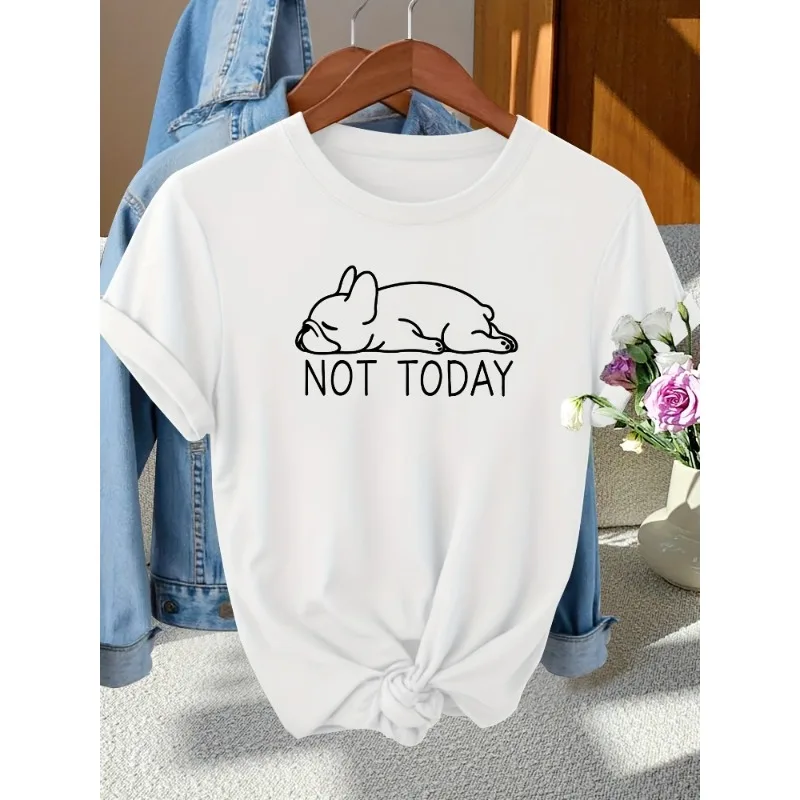 

Женская футболка с узором «Французский бульдог сегодня, не мой день», повседневный топ в стиле ретро с круглым вырезом, мягкий топ на весну, лето и осень