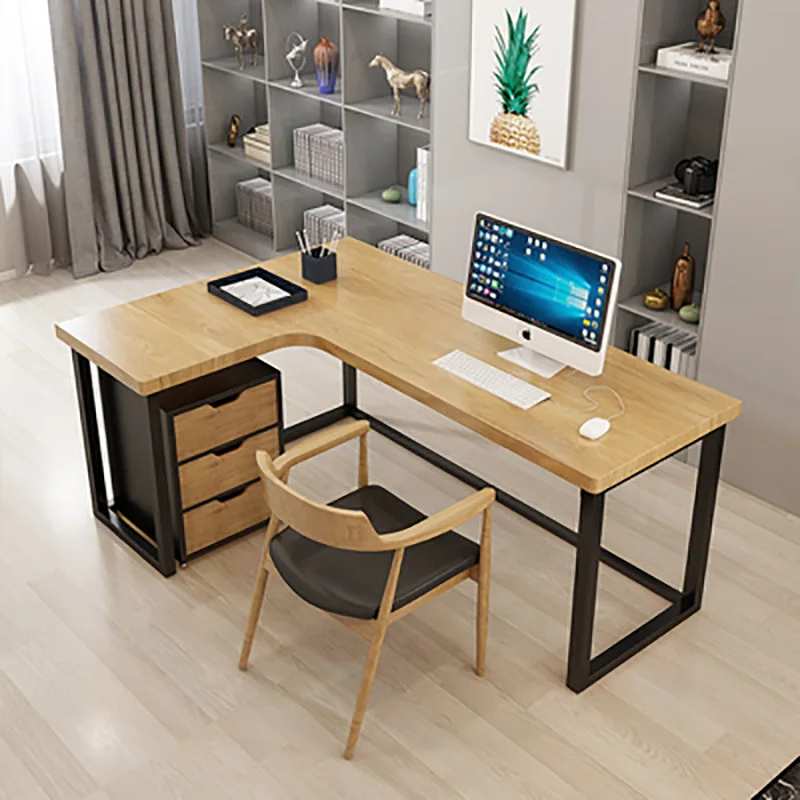 

Simple retro solid wood corner desk, home wrought iron writing desk, computer desktop table, corner L-shaped desk