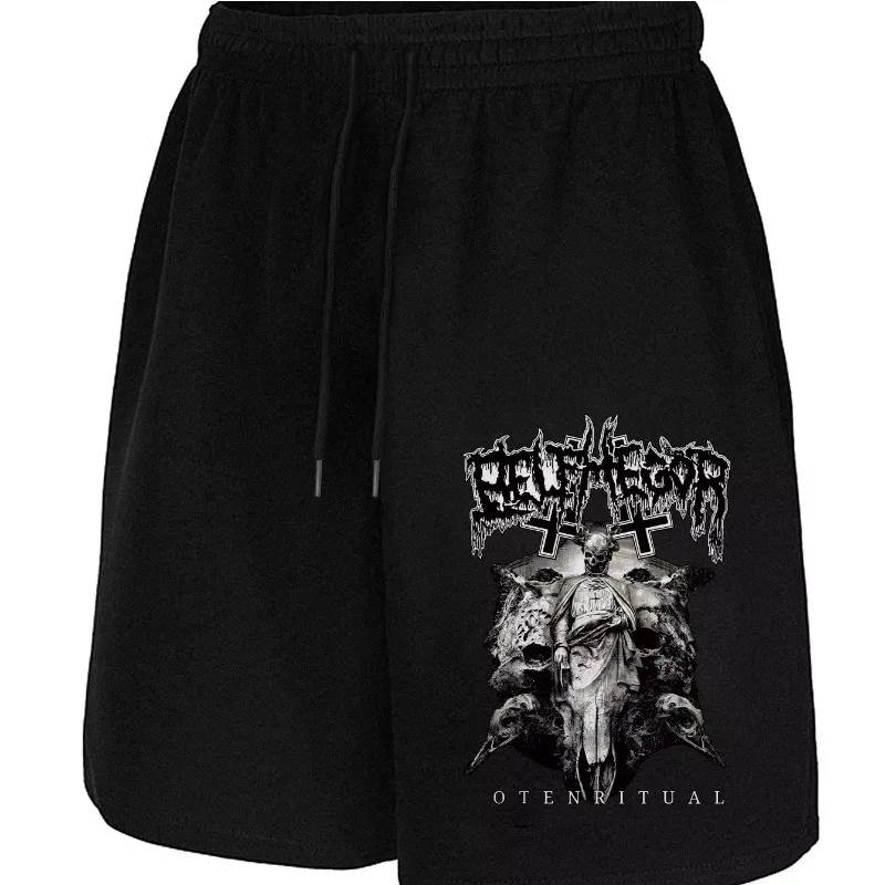 

Летние шорты для фитнеса на открытом воздухе с карманами и завязками, мужские шорты с принтом в виде черепа и надписью Drip Effect Font.