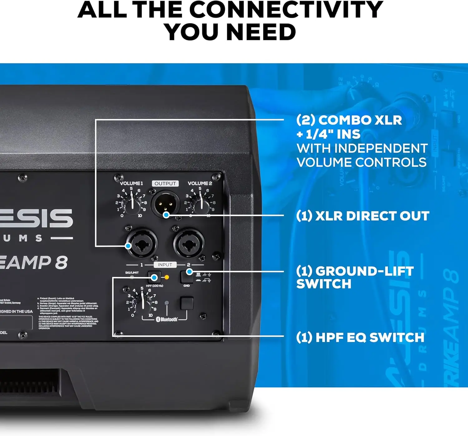 Strike Amp 8 MK2-2000W Drum Amp Speaker for Electric Drum Set with Bluetooth, 8" Woofer, HPF EQ and Ground-Lift Switch