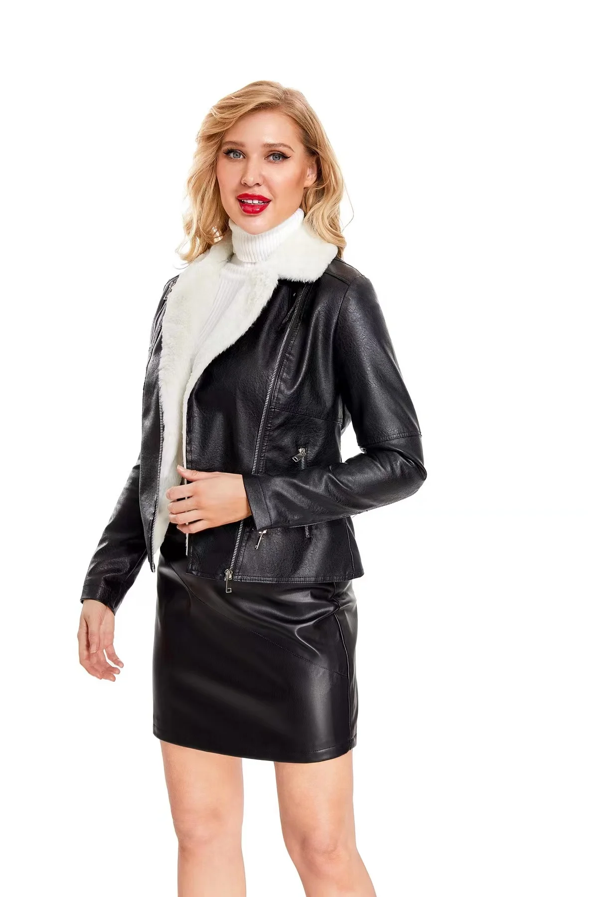 Manteau en fausse fourrure thermique automne/hiver, veste en cuir pour femme, Slim, veste de moto basique, manteau en peluche décontracté