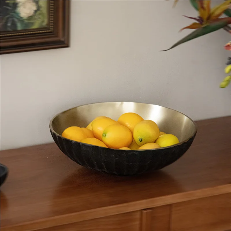 Indian retro Ellen bowl European light luxury matte aluminum simple fruit plate, coffee table storage bowl decorative