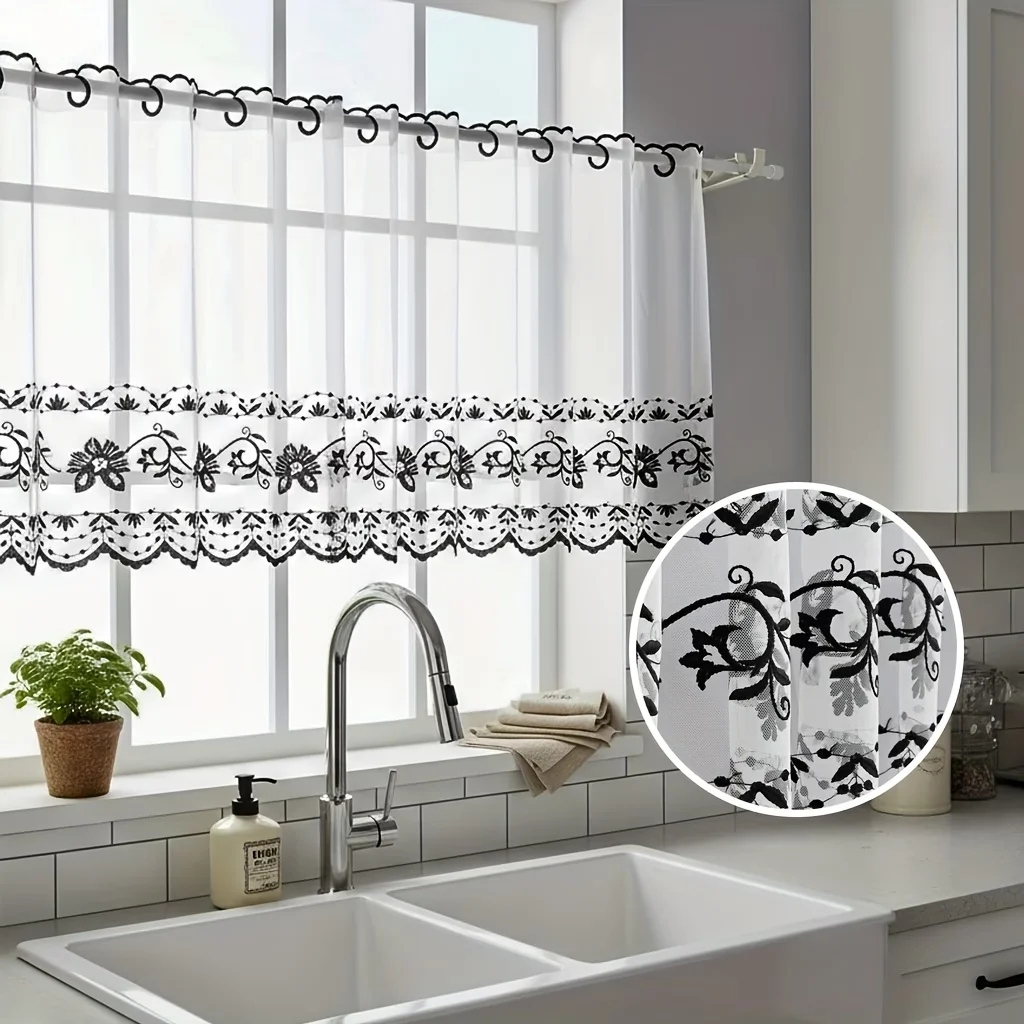 1 Stück Vintage Blumen-Vorhang mit Ösen für Vorhangstange, Ideal für Wohnzimmer, Schlafzimmer, Balkon, Küchendekoration, Retro-Stil Fensterdekoration