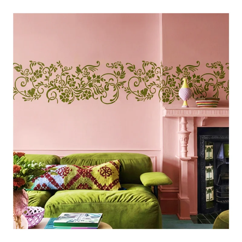 

Large Wall Stencil For Painting Customize Plaster Reusable Template To Paint Furniture Home Decor Border Bird Grass Flower