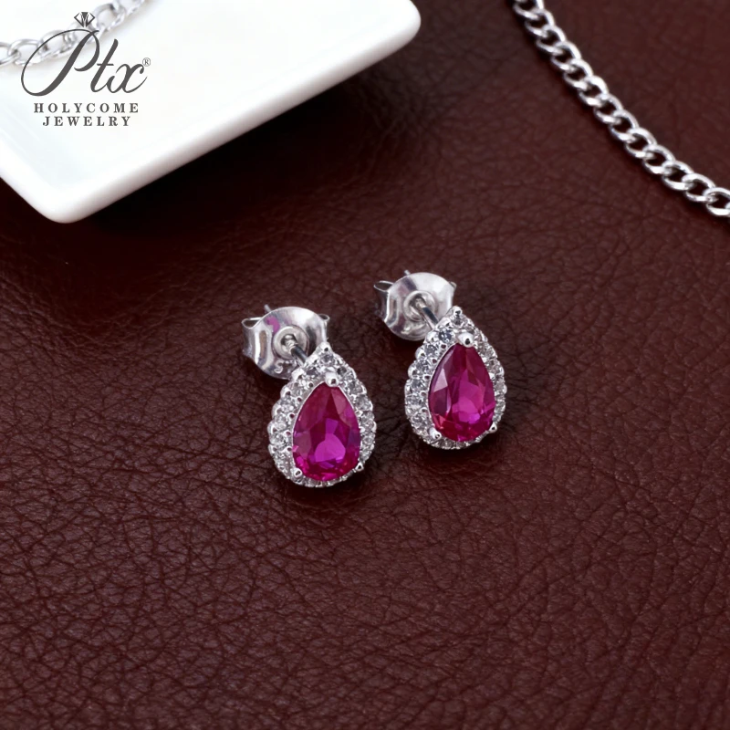 

Stud Earrings Lab Grown Ruby Sapphire Pear Heart Shape 925 Silver Hypoallergenic Christmas Thanksgiving Birthday Gift Never Fade