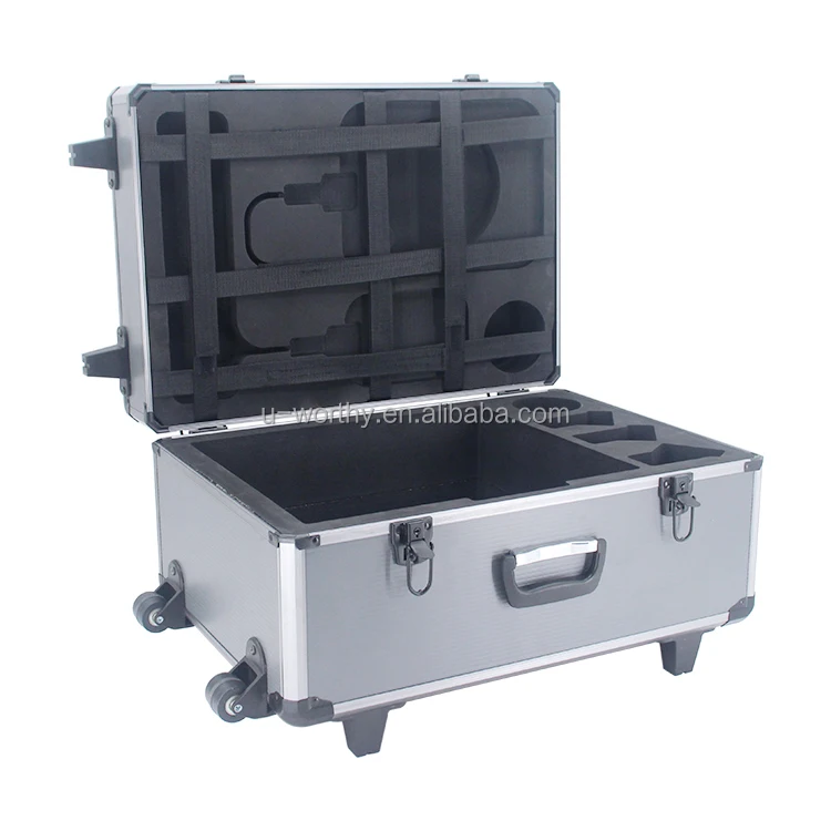 

Made in China Ningbo Manufacturer Fashion Portable Aluminum Tool Packaging Box with Trolley and Wheels