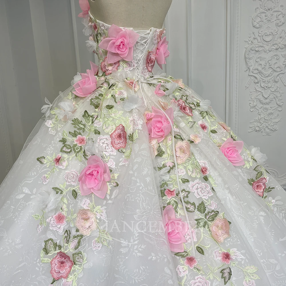 끈이 없는 성인식 드레스 반짝이는 크리스탈 레이스 아플리케 볼 가운 맞춤형 레이스 업 백 vestidos de 15 años quinceañeras