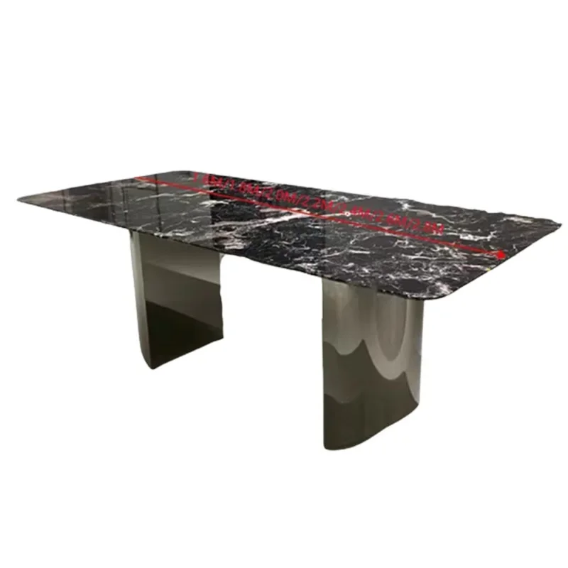 

Suspended long dining table, black rose marble, rectangular dining table, villa, large flat floor, high-end light luxury furnitu