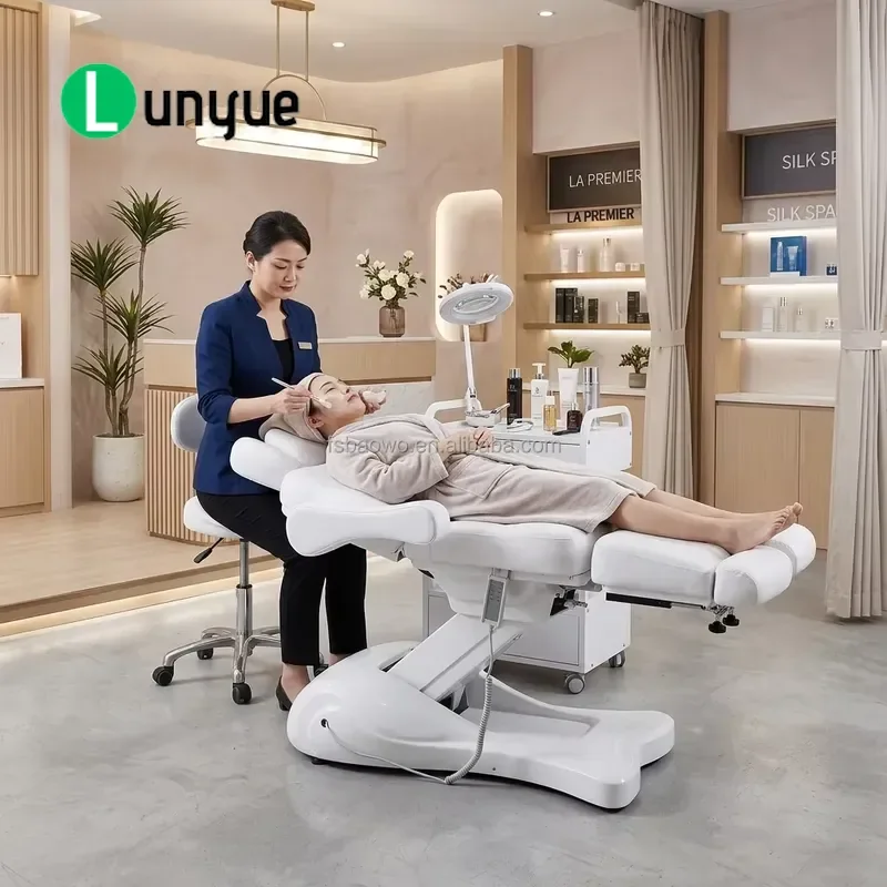 Foldable Electric Massage Bed 3 Motors Adjustable PU Facial Beauty Equipment Rugged Modern Design for Spa Clinic