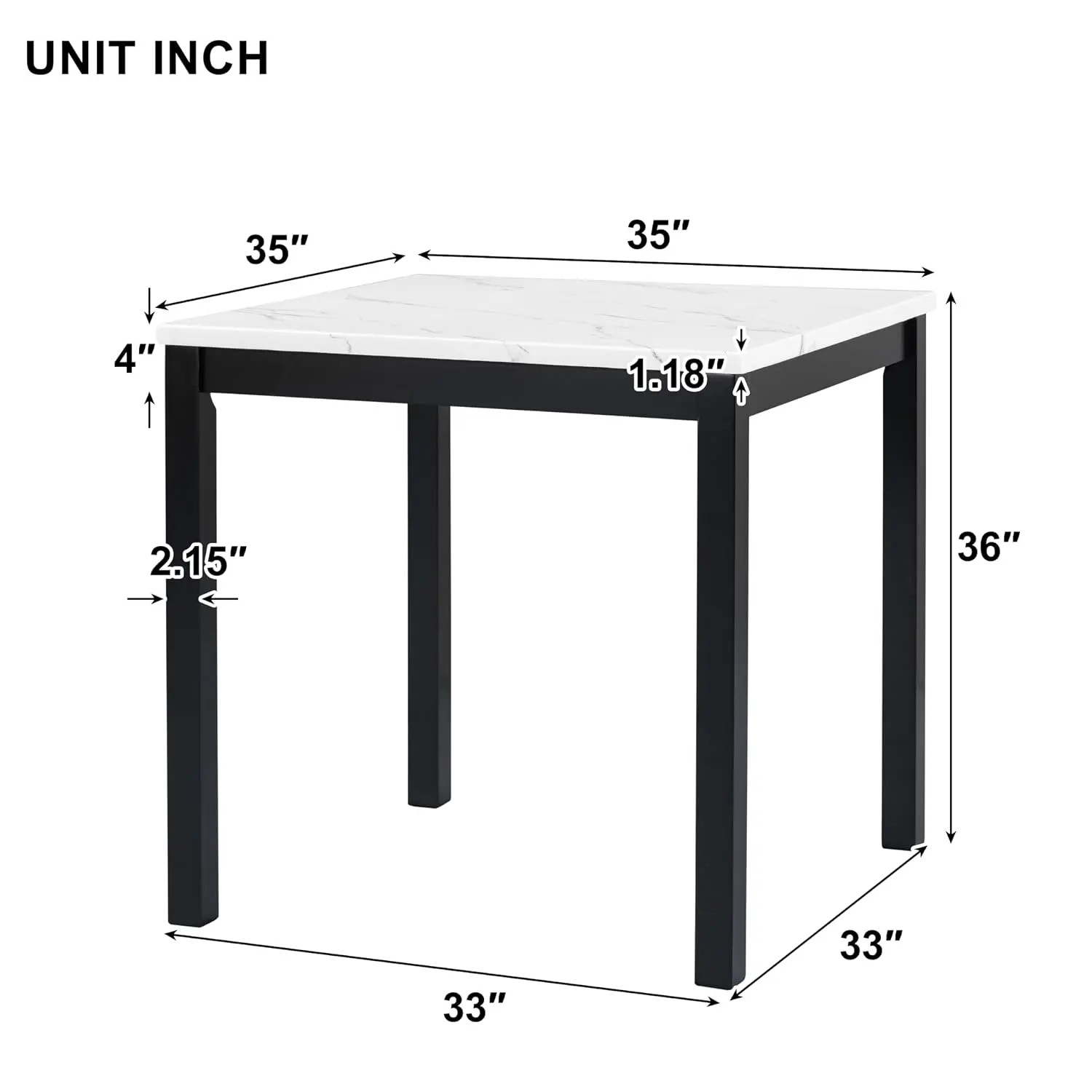 5-Piece Counter Height Dining Table Set for 4, Black, Customized