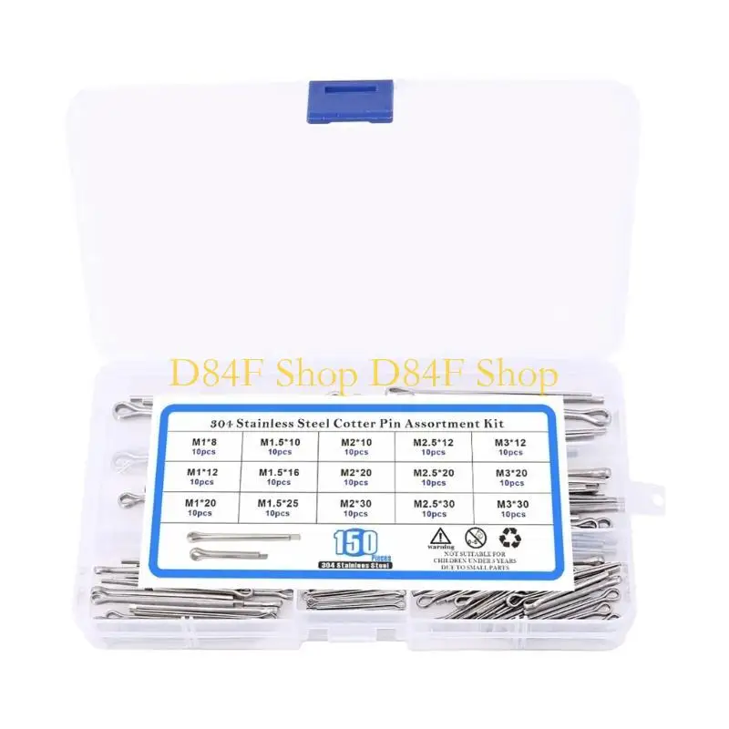 

D84F Multipurpose 150pc Stainless Steel Clip Assortment Safety Cotter Pins for Car Garden Tool
