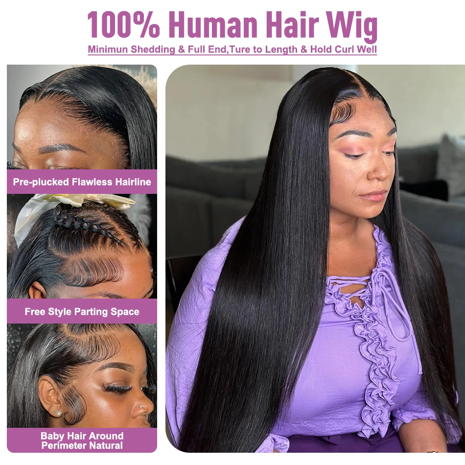 13x6 HD الدانتيل شعر مستعار أمامي كامل الدانتيل خصلات الشعر المستعار الإنسان للنساء 40 بوصة 13x4 العظام شعر طبيعي مفرود Hd الدانتيل شعر مستعار أمامي