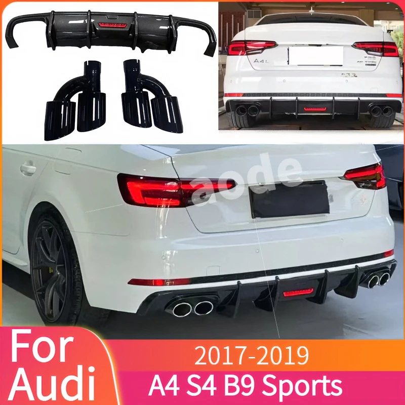 A4 S4 B9 2017-2019 Cabral Style Sport-Heckstoßstange Spoiler Diffusor mit LED/Auspuff-Endrohr Karosserie-Kit Exterieur