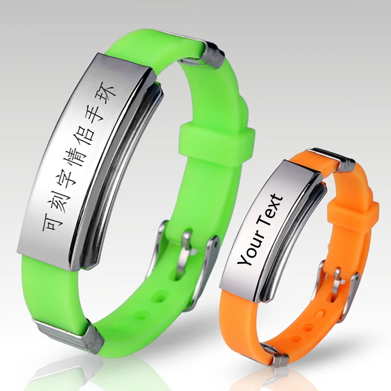 

Personalized Stainless Steel Anti-Lost ID Bracelet SOS Custom Name Secure Soft Silicone Bangle Identity For Kid Child Jewelry