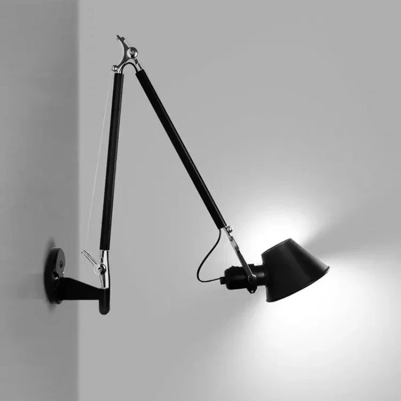 

Italian Long Arm LED Wall Lamp Silver Black Metal Bedroom Study Reading Lights E27 Switch Rotatable Adjustable Lighting Decor