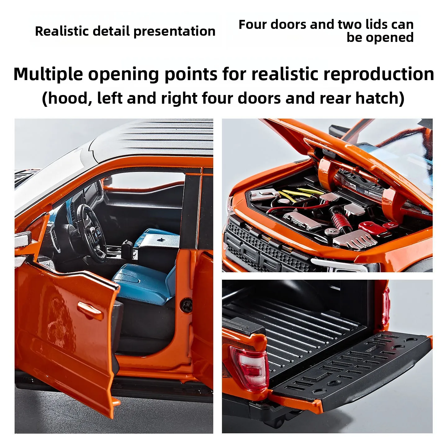 1:20 F150 랩터 픽업 트럭 합금 자동차 모델 사운드 및 라이트 풀백 어린이 장난감 수집품 생일 선물