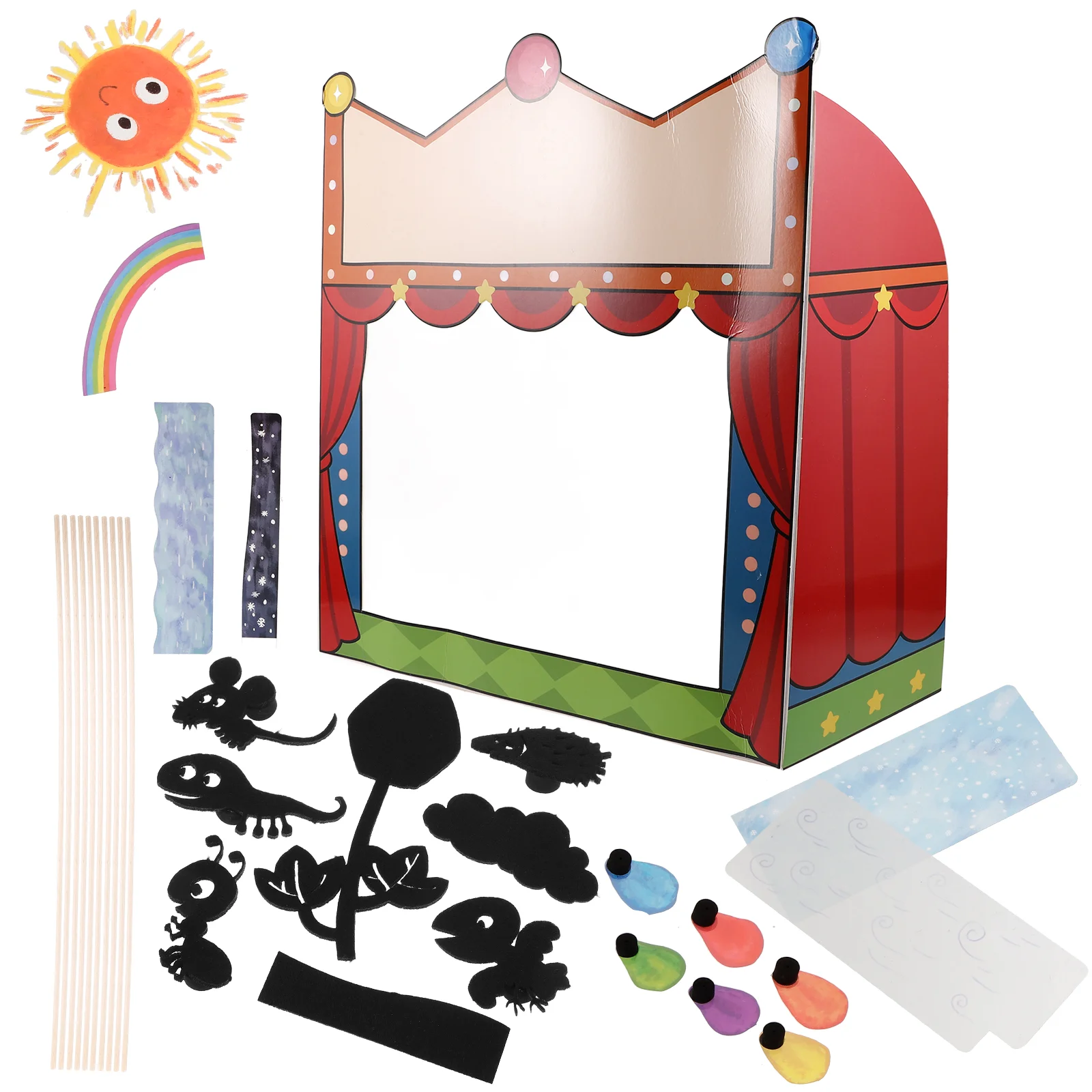 Schaduwpop Leermiddelen Kid Speelgoed Spelen Kinderen Podium Platform Kit Theater Papier Accessoires Kind Vinger Familie Puppets