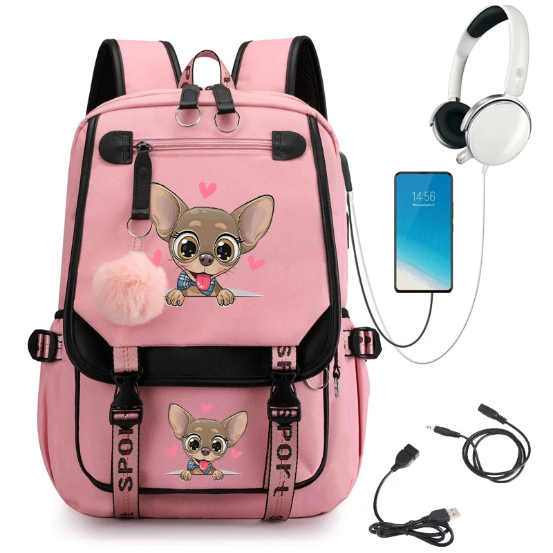 Cute School Backpack Bag for Teenager Girls Cartoon Dog Print School Bag Anime Students Usb Bookbag Animals Manga Bagpacks