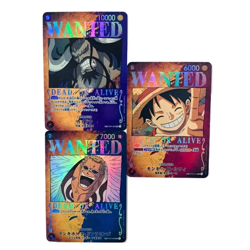 BANDAI 3pcs OPCG ONE PIECE Monkey D. Luffy Piratesreward 2th DIY Refractive Collection Card Celebration Comic Kids Toy Gifts