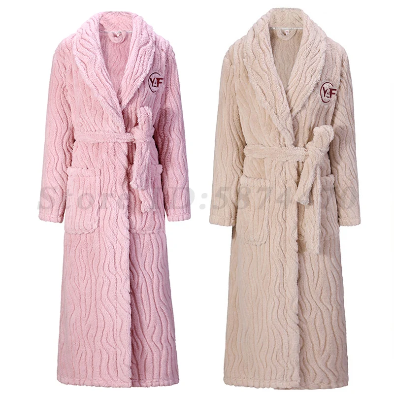 Thicken Flannel Couple Robe Kimono Gown Winter Warm Sleepwear Women Nightgown Soft Coral Fleece Bathrobe Home Clothes Nightwear